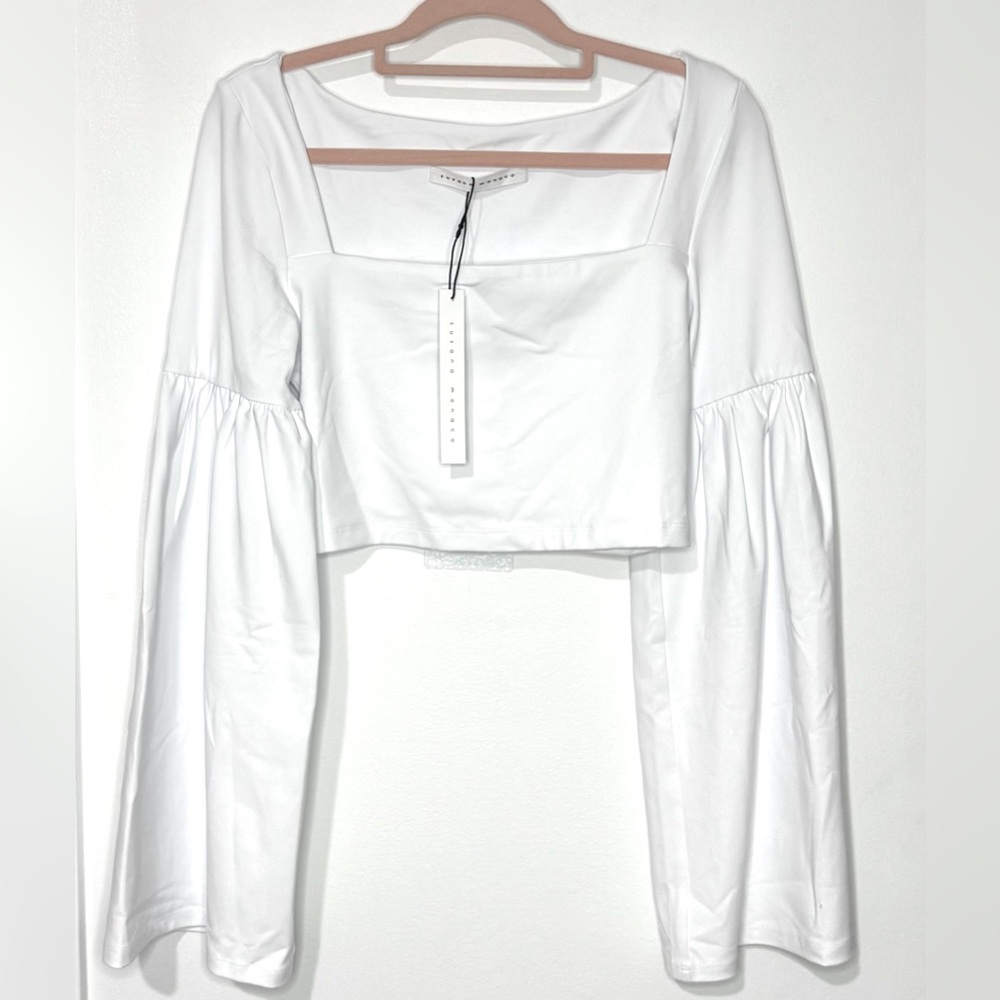 Susana Mónaco NWT Sugar White Long Bell Sleeve Crop Top